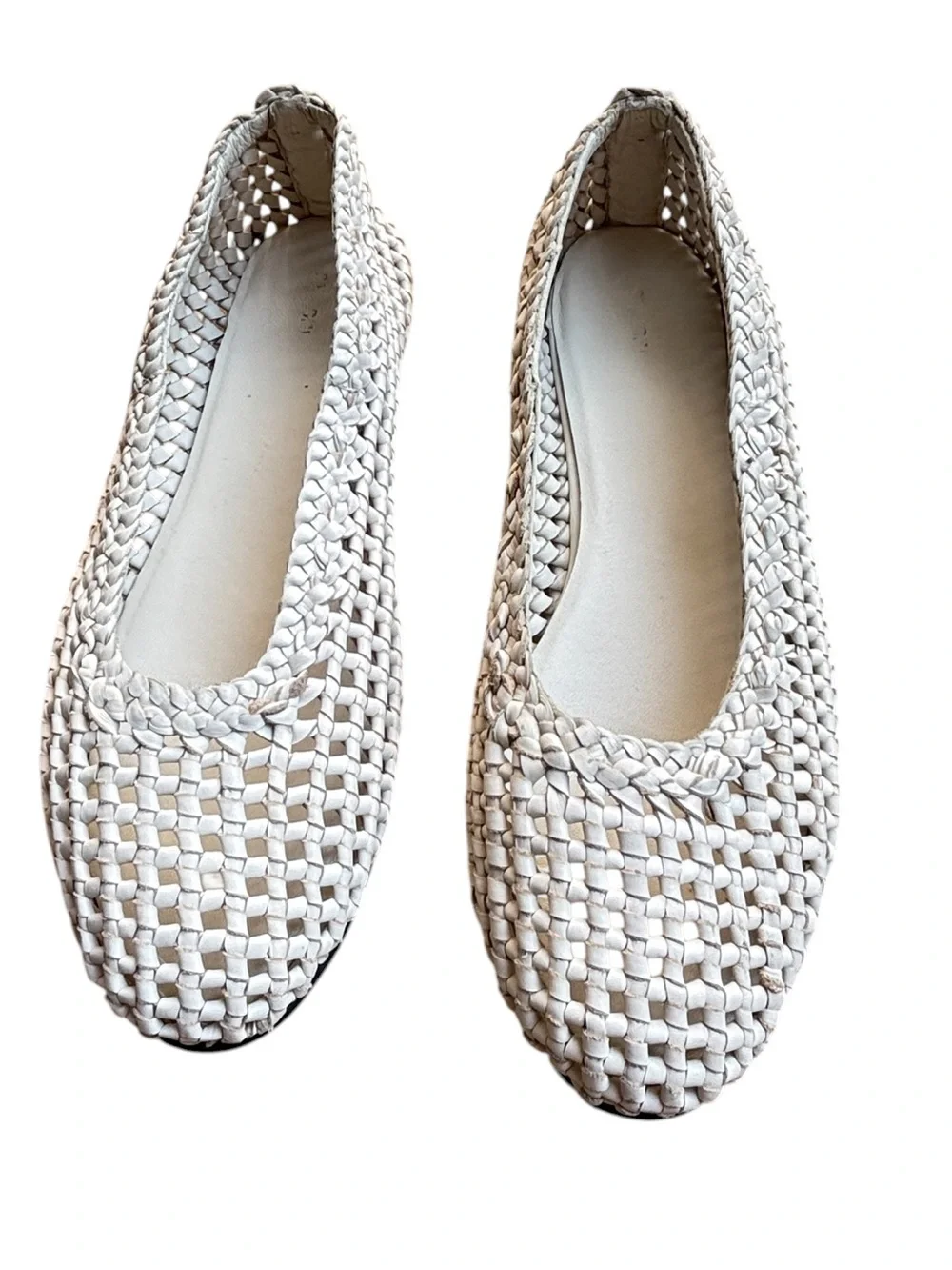 St. Agni Tofu White Leather Woven Basket Macrame Ballet Flats Shoes 39 (US 8)